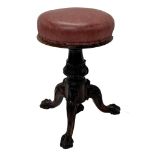 Good quality William IV stuffover revolving music stool, the baluster column carved acanthus on