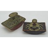 Unusual novelty blotter the top mounted by a brass crab together with a further embossed brass