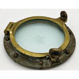 Maritime heavy brass port hole, stamped with makers mark John Roby Rainhill, 38cm diameter
