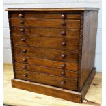 Early 20th century bank of specimen drawers, fitted with eight drawers and turned pilasters, 60cm