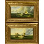 J* Daniel (20th century) - Pair of marine studies of ships on choppy waters, signed, oil on board,