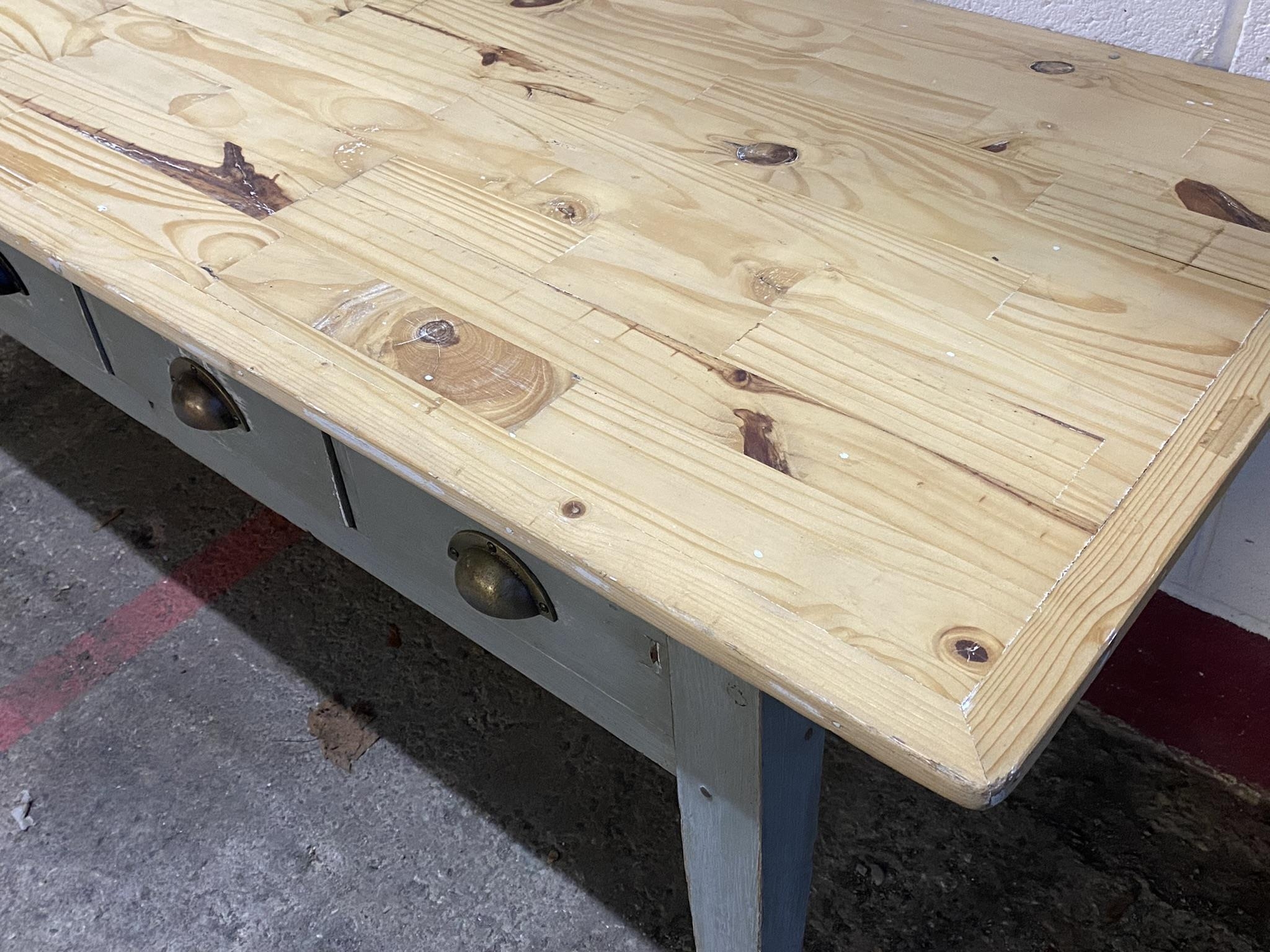 Good reclaimed pine refectory table, stripped top, painted base with five small drawers, 77cm high x - Image 2 of 4