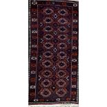 Good quality Bokhara rug, bright medallions, rich ground, 210 x 105cm