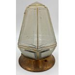 Art Deco gilt and frosted glass sky scraper shade upon a copper mount, 23cm high, with a similar