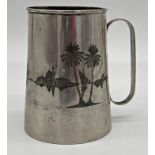 Eastern white metal tankard, engraved with a riverside landscape, 12cm high 7oz approx