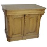 19th century French stripped oak shop counter, with panelled front and segmented back fitted with