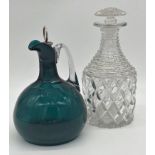 Good quality stepped cut glass decanter with stopper, 25cm high together with a further cut