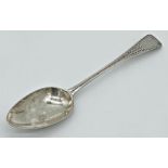 George III bright cut silver table spoon, maker marks worn, London 1793, 22cm long