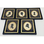 Set of five 19th century silhouette bust portraits to include William Jeffery Lockett of Derby, Mr