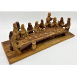Italian fruit or olive wood carving of The Last Supper, 49cm long