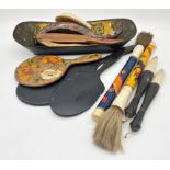 A collection of various Chinese bone and lacquer work brushes together with further English
