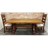 Substantial stained oak refectory dining table