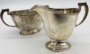 1930s silver milk jug and sugar bowl, maker marks worn, Birmingham 1938, 12oz approx