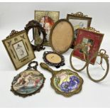 Collection of eight easel photograph frames, to include a bronze and gilt examples, with two