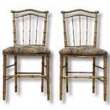Pair of 19th century napoleon gilt wood faux bamboo side chairs with needlework upholstery in very