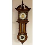 Good Biedermeier style mahogany wall clock, barometer thermometer, 68 cm high