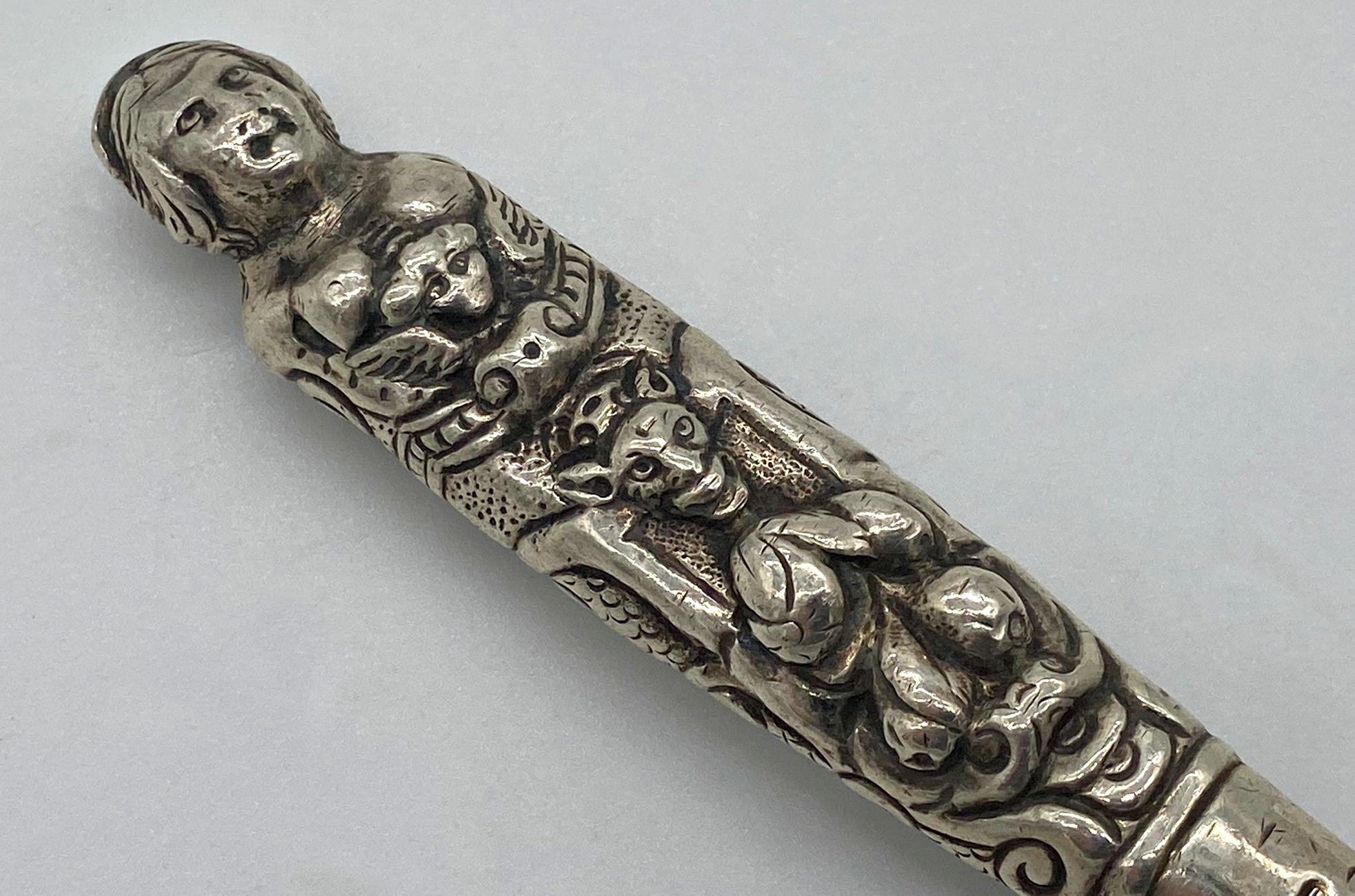 Unusual Victorian silver character spoon, the embossed handle in the form of a lady and devilish - Image 2 of 2