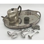 Mixed silver plate - Large gallery tray, Regency teapot, model of a standing bear, enamel box and