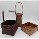 Three Japanese ikebana baskets, the largest 44cm high (3)