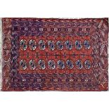 Antique Persian Bokhara rug, typical geometric decoration on a red ground, 160 x 100cm