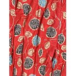 Pair of good quality lined curtains, with bohemian scrolled foliage on a red ground, 210 x 210cm