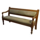 Good quality oak station bench, with studded stuffover back and seat, 170cm long