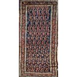 Old Persian Village rug, geometric decoration, blue ground, 205 x 100