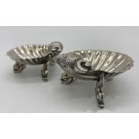 Pair of good quality Victorian cast silver scallop shell salts, with dolphin feet, maker William