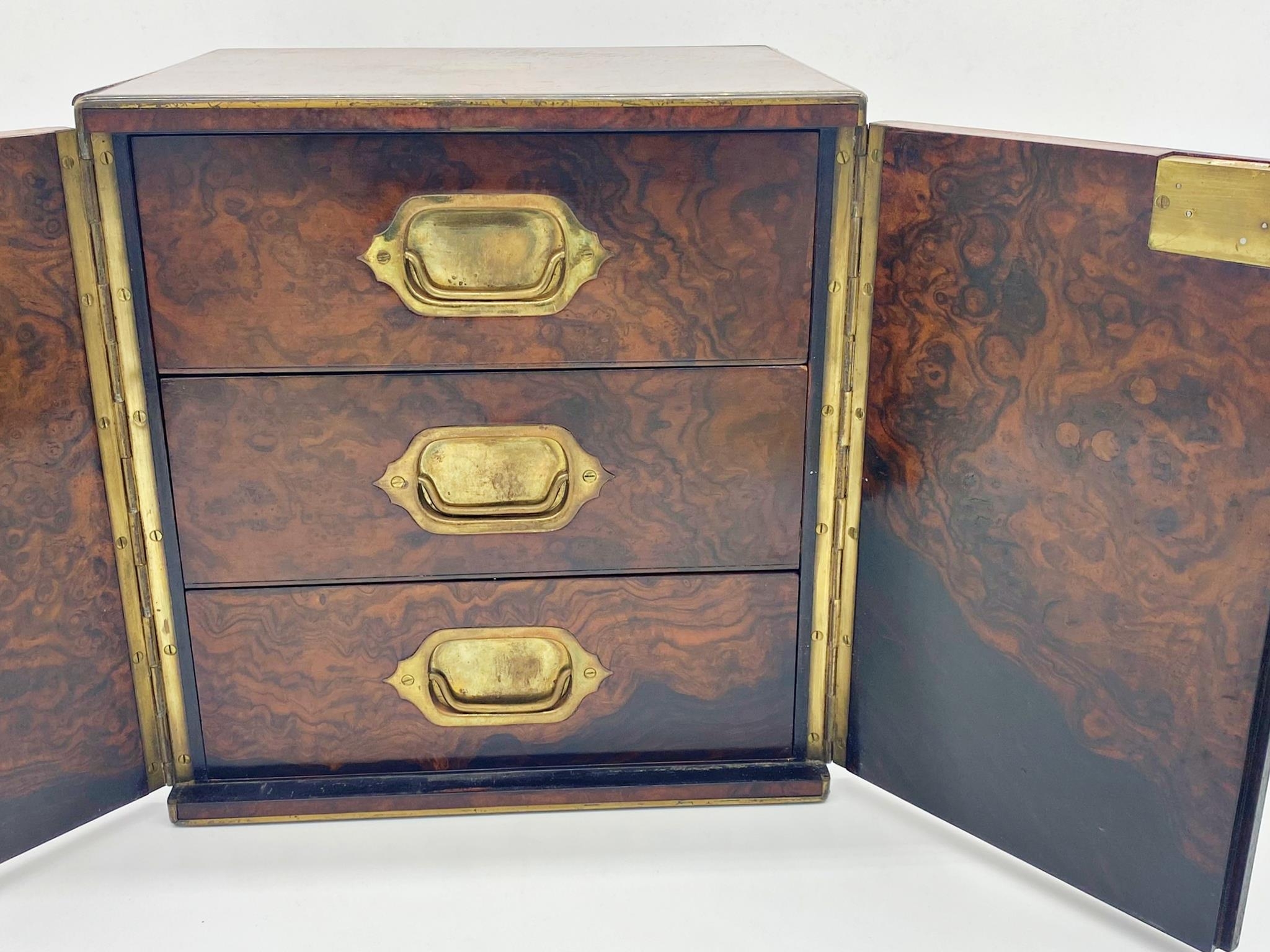 Exceptional quality burr walnut campaign table top bank of drawers, with recessed handles, twin - Image 2 of 3