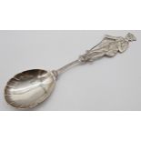 Unusual silver character collectors spoon, mounted by a dandy, maker George Nathan & Ridley Hayes,