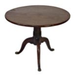 Good Georgian mahogany tripod tea table, with barrel turned column and brass paw feet, 67 cm