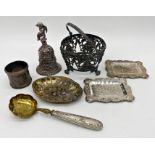 Collection of continental white metal to include pair of pin trays, further cast pin tray, cast