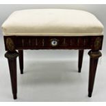 Good quality French Empire stool, with new calico upholstery, gilt and porcelain mounts, 41cm high x