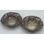 Pair of late Victorian silver bonbon dishes, pieced and embossed with scrolled foliage, maker Walker