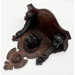 Black Forest wall bracket with well carved head of a wild big cat with further eccentric brackets
