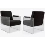 Black boucle and Lucite pair of armchairs in the manner of Milo Baughman, W 74cm, D 62cm, H 81cm