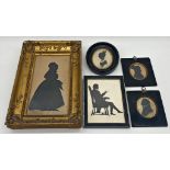 19th century school - Five silhouette pictures to include a large gilt framed example of an