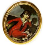 After Thomas Gainsborough - Georgian Portrait of a seated pretty boy with his hound, oil on board,
