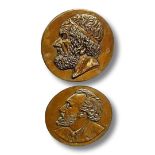 Bronze classical wall plaques of Greek philosopher Homer and other 34 and 36 cm diameter