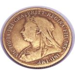 A half sovereign dated for the year 1900. Weight 4 grams approx.
