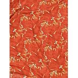 Pair of curtains decorated with blossom tree on a terracotta ground, 200 x 250cm