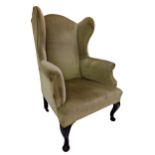 Early 20th century Queen Anne style wing back lounge chair, on cabriole legs