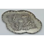 Edwardian silver lobed silver dressing tray, embossed with cherubs, maker, Goldsmith & Silversmith