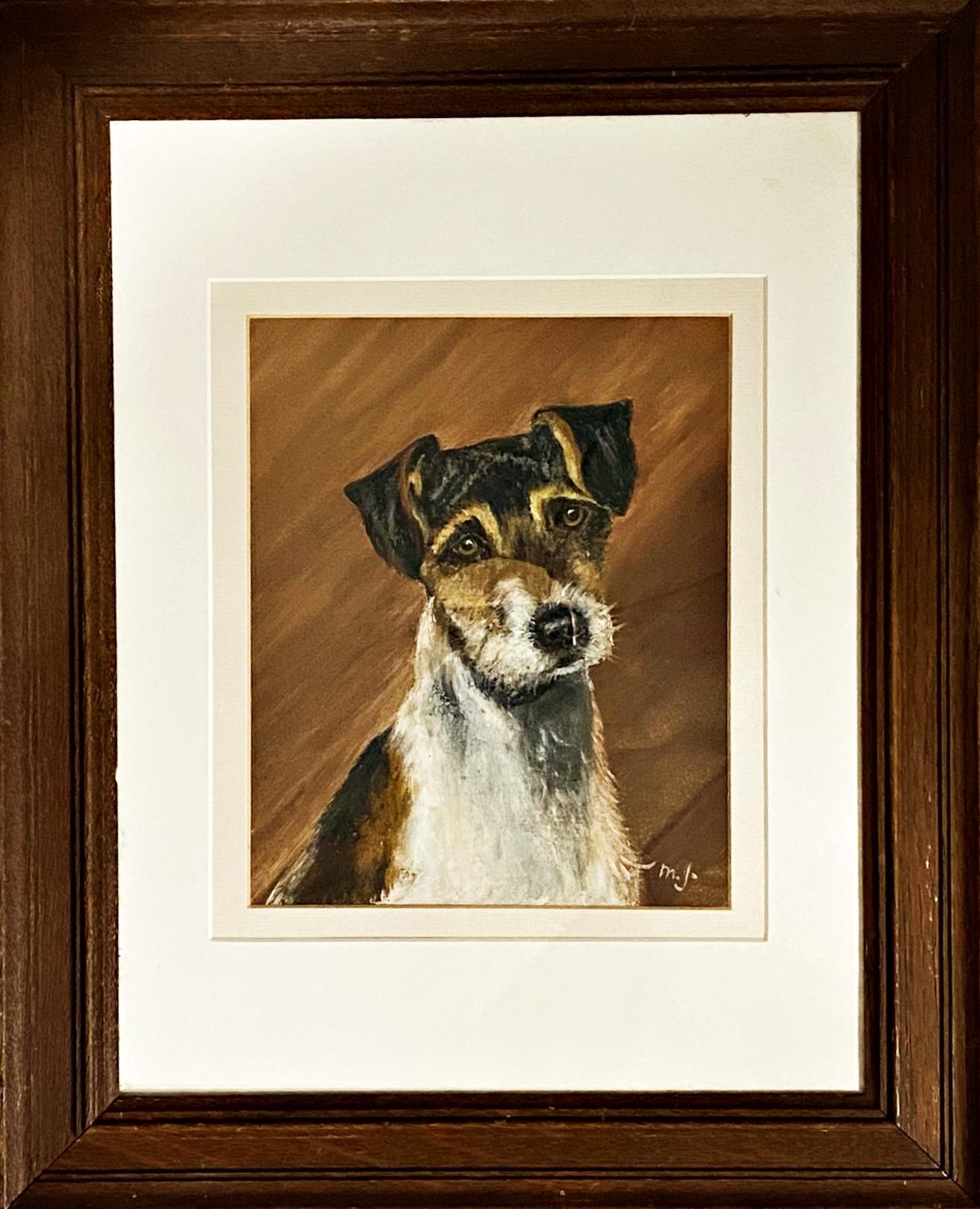 20th century school - bust portrait of a Fox Terrier, monogrammed MJ, pastel and gouache, 24 x 19cm, - Image 2 of 2