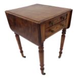 Regency mahogany twin drawer pembroke table, on four turned legs with brass casters, 72 x 88cm (