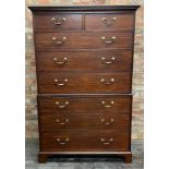 Irish George III mahogany chest on chest, fitted two short over six long drawers on bracket feet