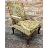 Good quality Georgian tapestry Gainsborough lounge chair, with floral bouquet woolwork
