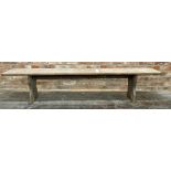 A provincial French pine bench, 199cm long x 44cm high
