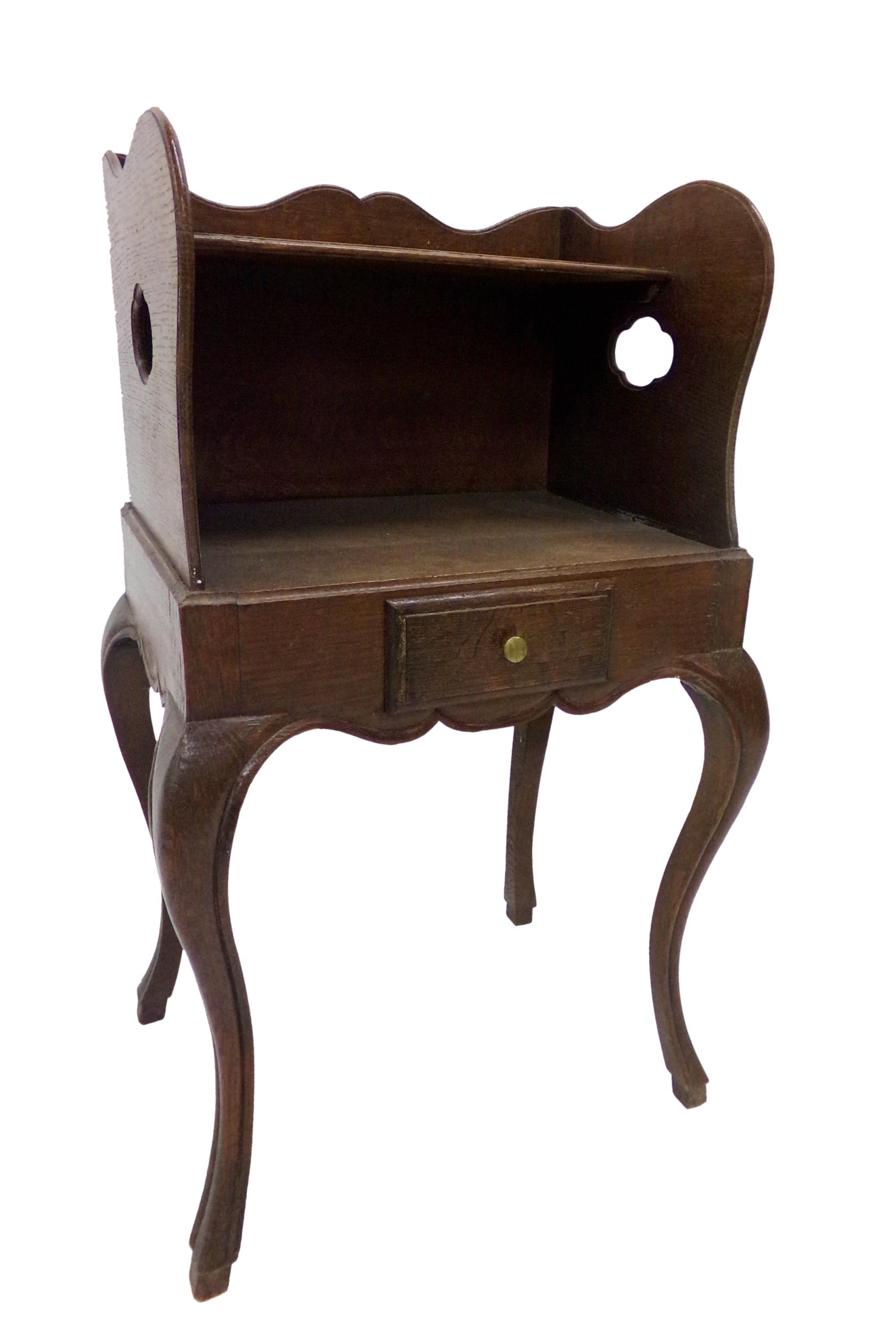 19th century French oak bedside, fitted with a small drawer on cabriole legs, 76 x 42cm