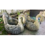 Pair of reconstituted stone planters in the form of swans, 48cm high x 55xm deep